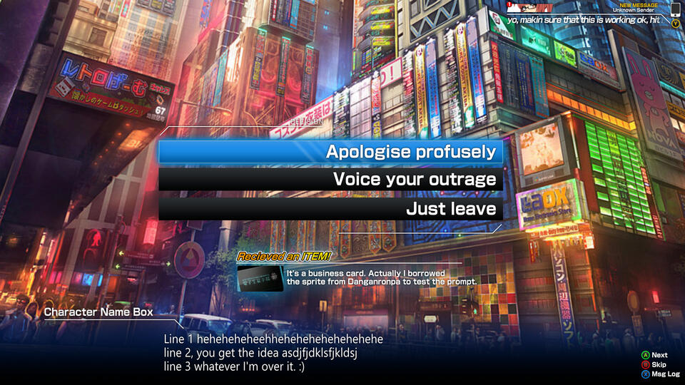 Visual Novel interface.