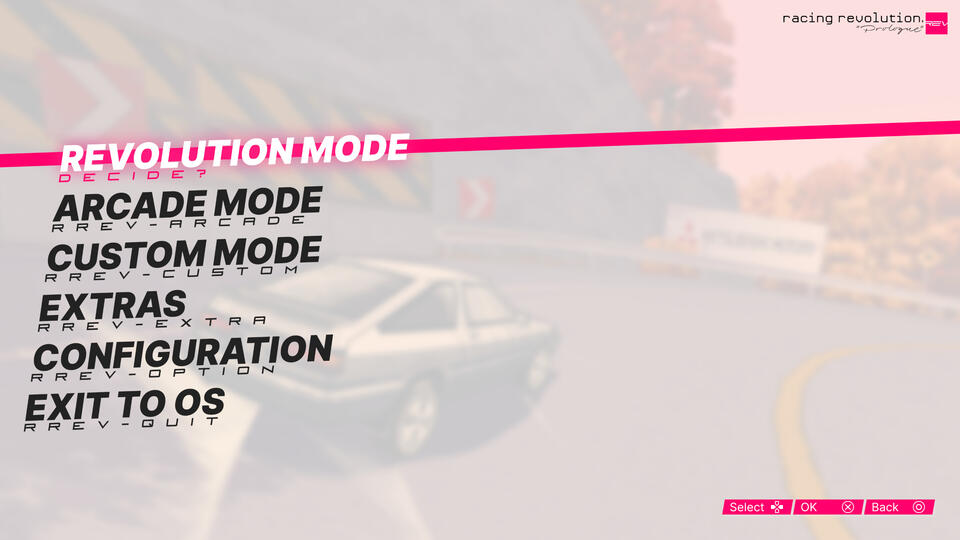 RREV Main Menu: Background video loop borrowed from CAPCOM&#39;s Auto Modellista.